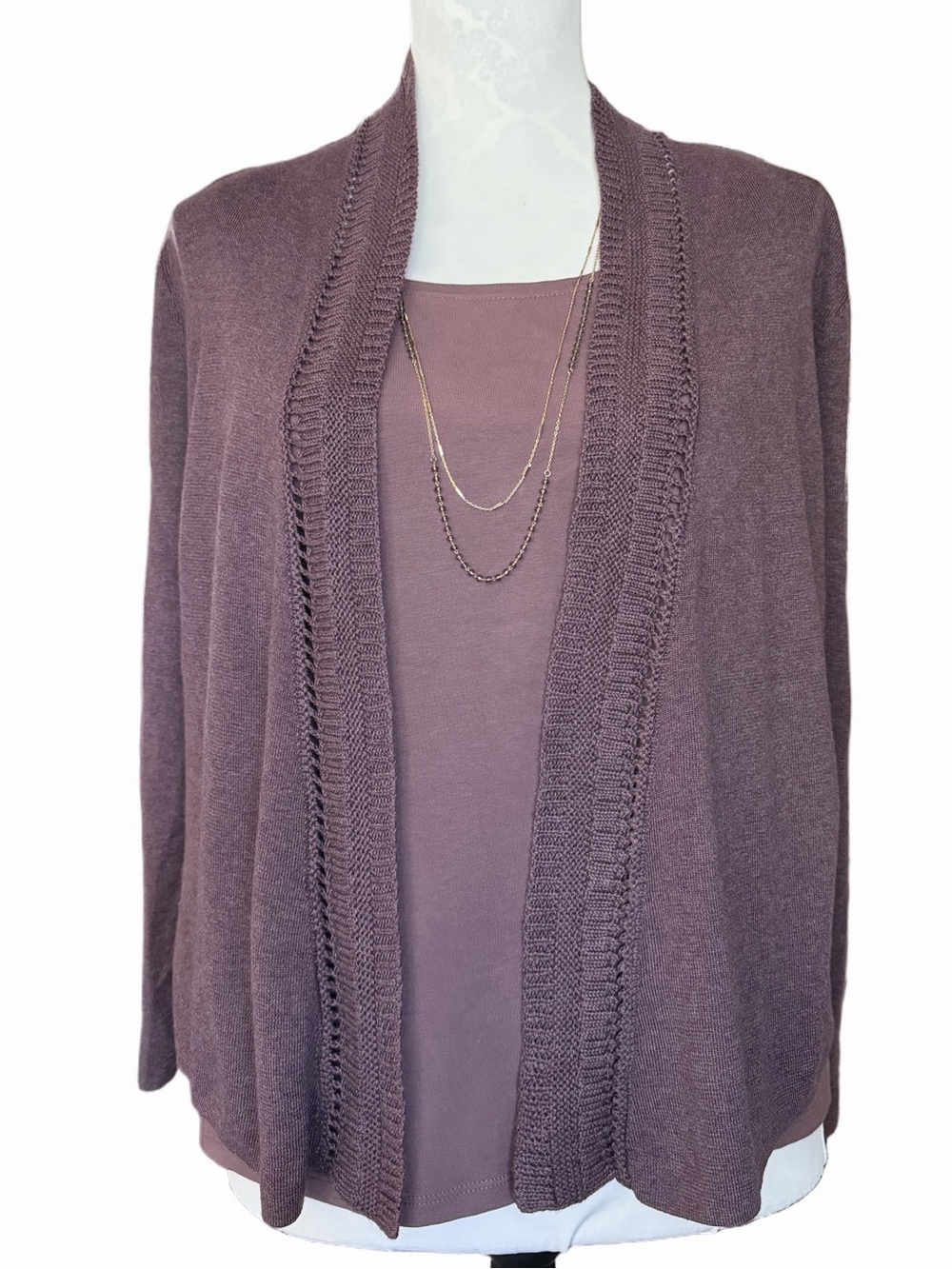 NIC + ZOE Plum Open Front Cardigan & Tank Set | Lightweight Knit | Size PL